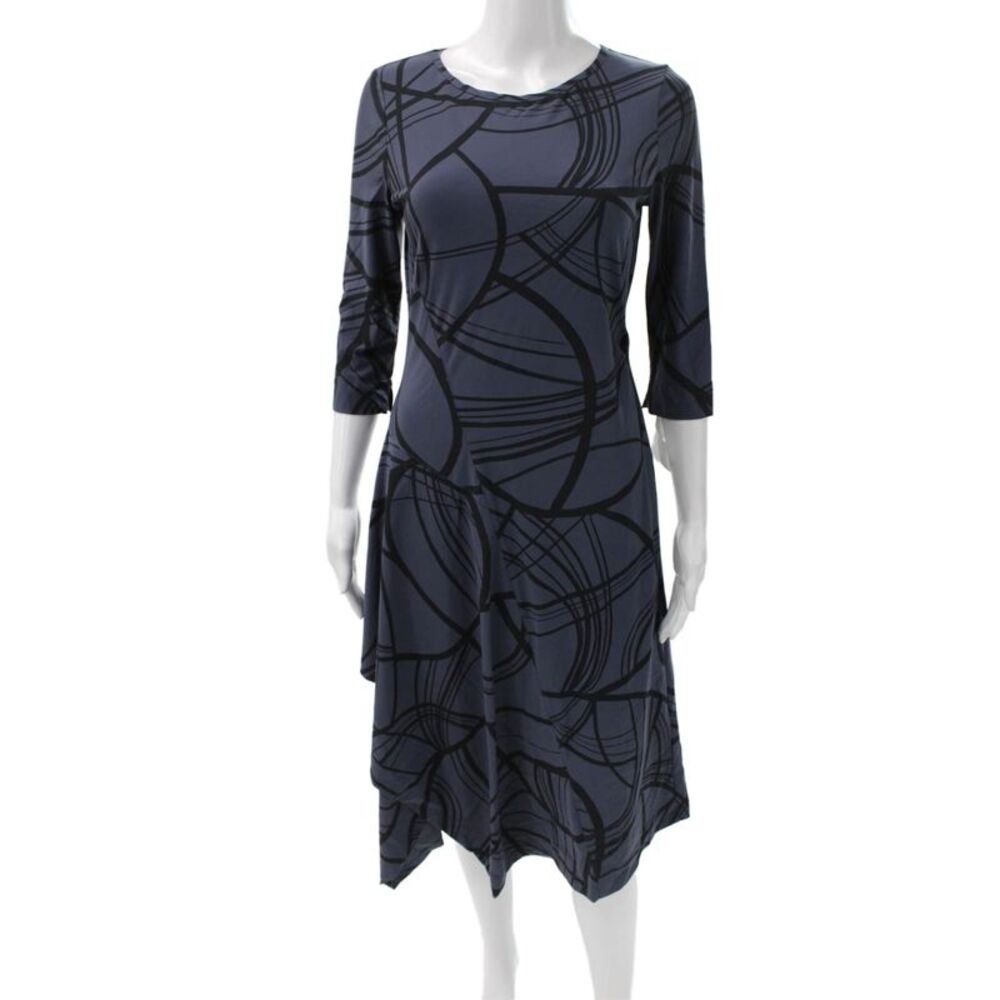 Porto Women A-Line Blue Knee-Length Round-Neck 3/4-Sleeve Dress Size 0